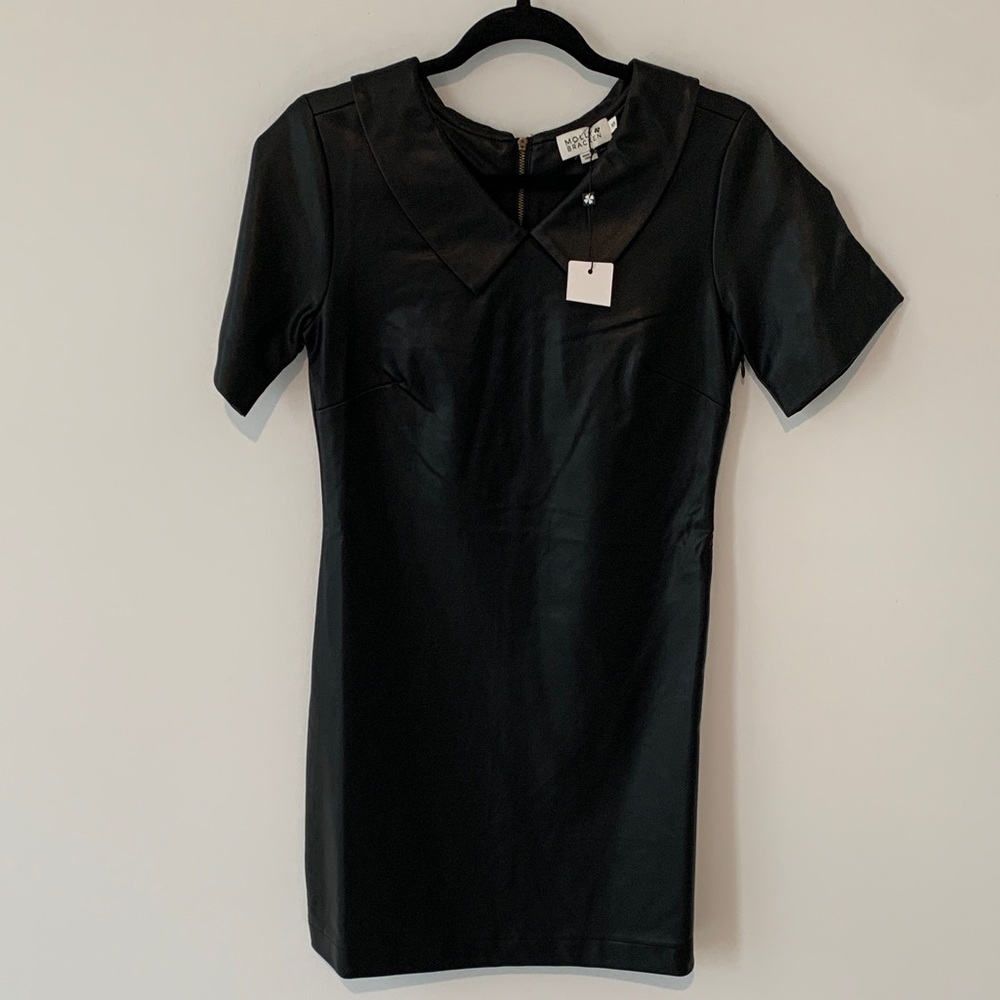 Molly Bracken XS Black Goth vegan leather Short Sleeve Dress NWT